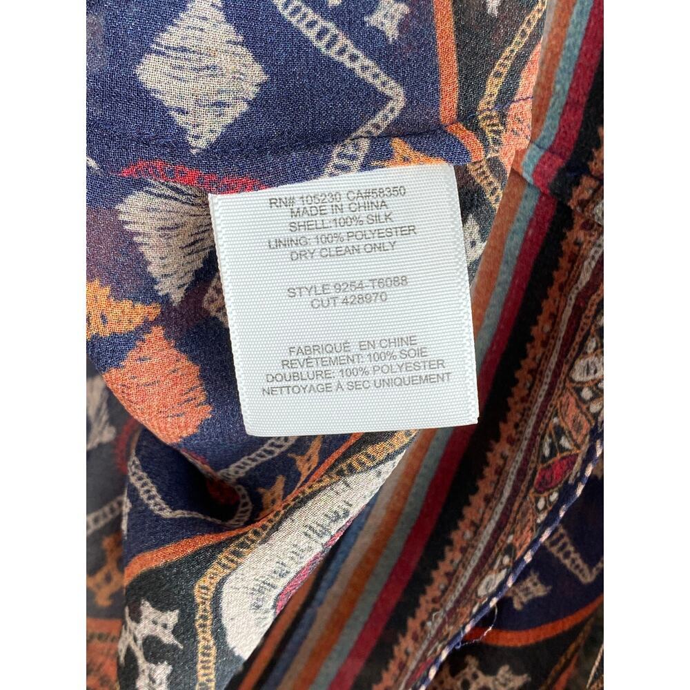 Joie Silk Blouse Navy Multi Print Sheer Sleeve Relaxed Top Small - Picture 11 of 12